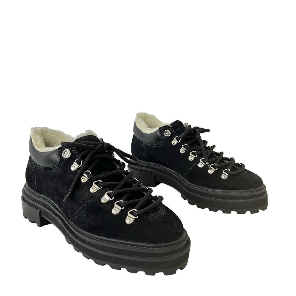 Schutz Size 8.5 Lucille Black Faux Shearling Lined Suede Ankle Boot